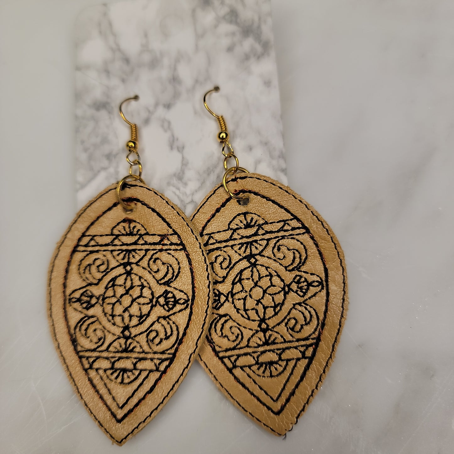 Leather embroidered earings