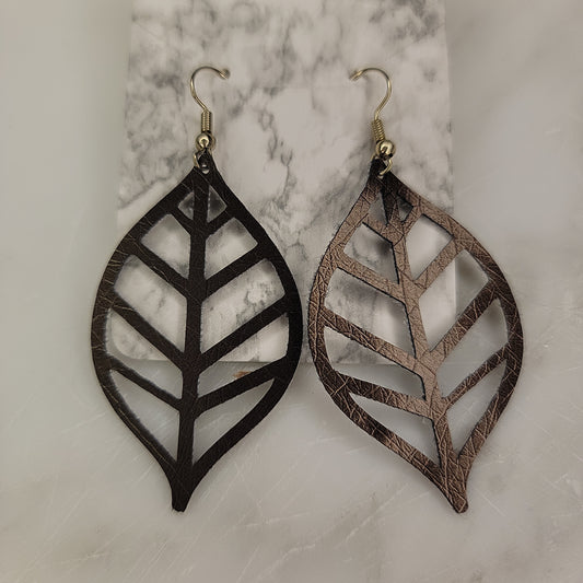 Faux leather leaf earings